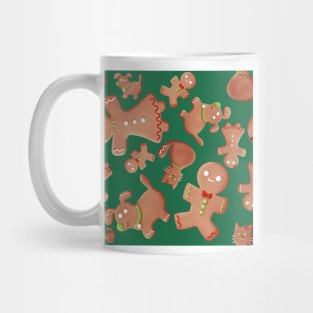 Gingerbread shaped family for Christmas stuff - light green background Mug